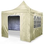 Dawsons Living 3m x 3m Waterproof Premium Deluxe Commercial Pop Up Gazebo with Zipped Removeable Sides - Heavy Duty Outdoor Garden Shelter Marque - PVC Coated - Travel Bag & 4 Leg Weight Bags (Beige)