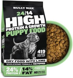 Bully Max Dog Food 24/14 High Protein & Growth Formula - Dry Dog Food, Puppy Food w/Lamb & Rice, All Breed Puppy Essentials, Slow Cooked Pet Food for Sensitive Stomachs, 5-Pound Bag