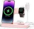 Wireless Charger Stand Charging Station: 3 in 1 Charger Stand Multiple Devices for Apple - iPhone 17 16e 16 15 14 Pro Max 13 12 - Watch 11 10 9 8 7 6 5 4 3 2 SE and Ultra Series-Airpods 4 3 Pro, Pink