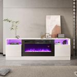 INMOZATA Electric Fire Insert TV Stand, Entertainment Center Console Table with 36" Fireplace, for 78" TV, with 3Colors Realistic Flame Effect & 12Colors Moon Lights, Overheat Protection, White