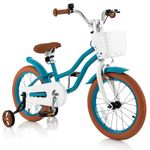 COSTWAY Kids Bike, 16 Inch Toddler Children Bike w/Training Wheels, Hand & Coaster Brakes, Adjustable Saddle & Handlebar, Basket, Bell, Kids Bicycle for Girls Boys Aged 3-8 Years Old, Turquoise