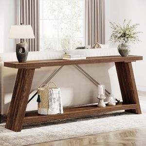 Tribesigns 70.9 Inches Extra Long Sofa Table Behind Couch, Industrial Entryway Console Table with Storage for Hallway, Entry, Living Room, Dark Walnut Brown