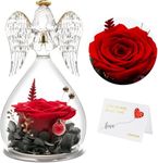 Mom Birthday Giftsfor Mom, Angel Figurines with Real Rose Gifts for Her Mom Grandma,Preserved Rose in Glass Angel Figurines for Mothers Day Christmas Anniversary Birthday Gifts (1Red)