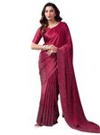 Satrani Women's Satin Stone Work Hot Fixing Saree with Unstitched Blouse Piece (3111S417N_Dark Maroon4)