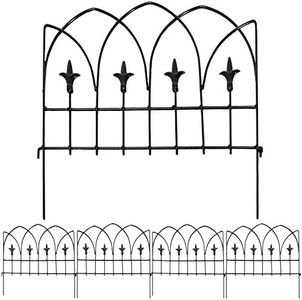 Sunnydaze Bayonne 8' Set of 5 Steel Decorative Garden Fence Panels - 19" W x 19" H Per Panel - Black