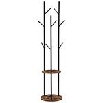 HOOBRO Coat Stand, Coat Rack for Hallway, Freestanding Coat Rack Stand with 8 Hooks, Storage Shelves, Hall Trees for Clothes, Rustic Brown EBF33YM01