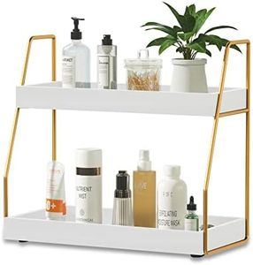 ZGO 2-Tier Bathroom Organizer, Wood Countertop Vanity Organizer Tray, Kitchen Spice Rack Counter Shelf Organizers and Storage(White)