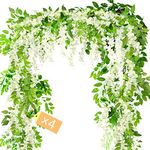 MOTONG Artificial Flowers Decoration, 4Pcs (8FT/2.5M/piece) Fake Flowers Wisteria Vines, Artificial Vine Garland Plants Arts For Ceremony Home Garden Wedding Party Decoration (4 Pcs White)