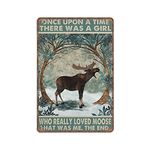 DAIERCY Moose Once upon A Time Tin Signs, Animal Wall Art Funny Vintage Metal Sign Plaqu Poster Wall Art Pub Bar Kitchen Garden Bathroom Home Decor, 20x30 cm