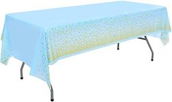 Lalantopparties Polka Dot Disposable Table Cover for Party Table Decoration, Birthday, Anniversary, Bridal Shower, Bachelor Decoration Covers Any Table Up to 8Ft (54 X 108) - Blue & Gold Polka Dot