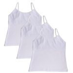 Adira | Teenager Camisole for Girls | Beginners Cami for Puberty | Flat Padding for Nipple Coversage | Confidence for School & Home | Stretchy Cotton | Girls Slip | Pack of 3 | White | L