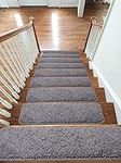 Emmahome Soft Shaggy Carpet Stair Treads/Mats/Rugs NON-SLIP MACHINE WASHABLE, 30mm Thickness, 20x55cm (13pc in Box, Grey)