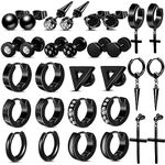 ONESING 15 Pairs Black Earrings for Men Earrings Stainless Steel Black Stud Earrings for Men Women Jewelry Piercing Hoop Men Earrings Studs Set