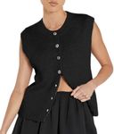 Cioatin Women Summer Knit Sweater Vest 2024 Sleeveless Button Down Loose Cardigan Tank Shirt Top Going Out Outfits Teen, Black, Large