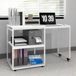 PUNCIA Large Printer Stand with Storage Shelves,Extendable Home Craft Table,Home Office Organization Desk, Versatile Table Space Saving for Office, Kitchen, Study Room, Living Room (White)