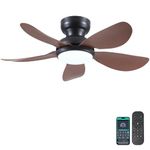 36 Inch Modern Ceiling Fans with Lights, Small Flush Mount Ceiling Fan with Remote/APP Control, 5 Reversible 6 Speeds Curved Blades, 3 CCT Dimmable Lights for Kids Room, Brown