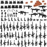 BloxBrix 88 pcs Weapons-Machine-Guns-rifles compatible with Major Brands, minifigures-add-ons-Militarybase-Barracks-toy-Soldiers-Police, WW2-Modern-Swat-Battle-Ammo-Belt-Decations for Army-men