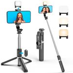 Selfie Stick Tripod with Fill Light, 106CM Selfie Stick & Flexible Phone Tripod Stand with Wireless Remote Extendable Cell Phone Holder Compatible with iPhone 14 13 12 11/Samsung/Huawei