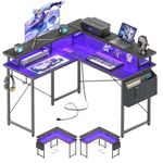 Cyclysio L Shaped Gaming Desk with LED Lights & Power Outlets, 39 Inch Corner Desk with Monitor Stand, Computer Desk with Storage Bag, Gray