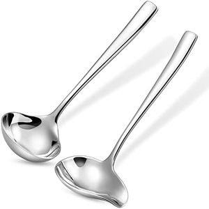 KEAWELL Louis 7.5 Inches Gravy Ladle + Sauce Drizzle Spoon with Spout, 18/10 Stainless Steel Mini Ladle, Dishwasher Safe