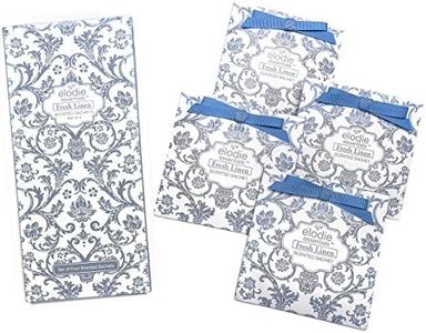Elodie Essentials Scented Drawer Sachets - for Lingerie Drawers, Linen Cabinets, and Closets - Four (4) Large Gift Wrapped Packets - Royal Damask Print - Fresh Linen