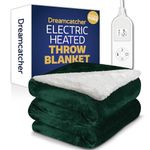 Dreamcatcher Green Heated Throw Electric Blanket, 160 x 120cm Heated Blanket Machine Washable Soft Micro Fleece & Sherpa Electric Throw Overblanket with 12HR Timer and 9x Control Heat Settings