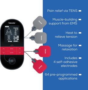 Beurer EM59 Digital TENS/EMS Device with Heat – 4 Electrodes, 70 Programs