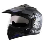 Vega Off Road Gangster ISI Certified Gloss Finish Full Face Dual Visor with Peak Helmet for Men and Women Outer Clear Visor and Inner Smoke Sun Visor(Black Blue, Size:M)