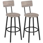 HOOBRO Bar Stools, Set of 2 Bar Chairs with Footrest and Back, 64 cm Bar Stools for Kitchen Island, Dining Room, Counter Height Bar Stools, Easy to Assemble, Greige and Black BG32BY01G1