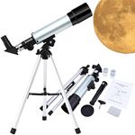 Why2Wise Telescope for Kids 90x Refractor 360mm Focal Length Glass Lens Metal Tube Kids Telescope for Exploring The Lunar Moon and Its Craters, Portable Telescope for Children and Beginners