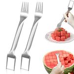 2Pcs Watermelon Fork Slicer Cutter, Stainless Steel 2-in-1 Watermelon Fork Slicer, Portable Watermelon Fork Watermelon Cutter Slicer Tool Fruit Forks Slicer for Home Party Camping Kitchen Gadget