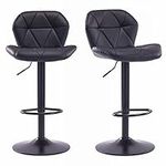 HNNHOME Set Of 2 Modern Luna Padded Swivel Height Adjustable Faux Leather Breakfast Kitchen Barstools Chairs (All Black, Faux Leather)