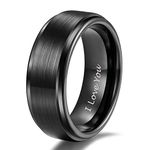 Shuremaster 8mm Tungsten Carbide Wedding Rings Men Women Black Brushed Engraved I Love You Comfort Fit Size 10