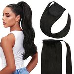 fshine Ponytail Human Hair Extensions 12 Inch 70g Jet Black Clip in Ponytail Human Hair Extensions for Women Wrap Around Ponytail Hair Extensions Soft Hair Piece