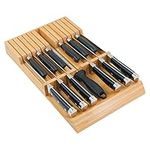 Utoplike in-Drawer Knife Block Bamboo Kitchen Knife Drawer Organiser,Large Handle Steak Knife Holder Without Knives, fit for 12 Knives and 1 Sharpening Steel