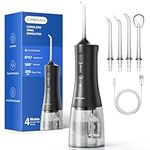 Operan Water Dental Flosser for Teeth Cordless, 300ML Rechargeable Oral Irrigator with 4 Modes, Water Flossers for Adults, IPX7 Waterproof, Use at Home/Travel, Black，1 Pack + 4 Nozzles