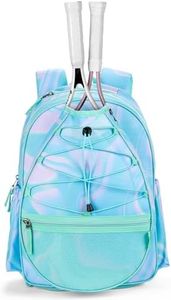 Choco Mocha Kids Tennis Bag for Girls, 16 Inch Youth & Junior Tennis Backpack with Shoe Compartment, Holds 2 Rackets (21–23 Inch), Teal Green