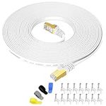 Cat 7 Shielded Ethernet Cable 25 ft White (Highest Speed Cable) Cat7 Flat Ethernet Patch Cables - Internet Cable for Modem, Router, LAN, Computer - Compatible with Cat 5e,Cat 6 Network