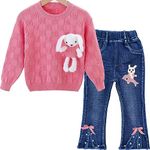 Peacolate 3-8Years Pink Bunny Pullover Sweater with Dolphin Denim Jeans Clothing sets for Little Kids Girls(Pink,5T)