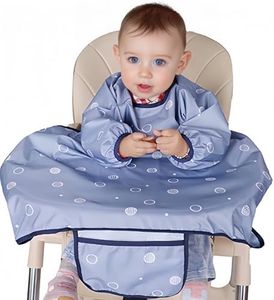 MOTEERLLU Coverall Baby Feeding Bib for Eating,Long Sleeves Bib Attaches to Highchair and Table,Weaning Bibs