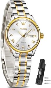 OLEVS Silver Women Watches Gold silver Watches Women with Date Day Stainess Steel Ladies Watches for Small Wrist Two Tone Small Face lady watches Elegent Roman Numeral Watches for Women Reloj De Mujer