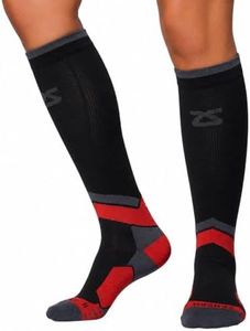 Zensah Tech+ Compression Socks - Knee High Running Socks for Sports, Travel, Made in Italy (Black/Grey/Red, Small)