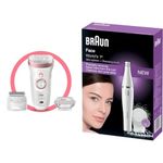 Braun Silk-epil 9 9-720, Epilator for women, Cordless Wet & Dry Epilation with Sensosmart technology & Braun Face 810 – Facial Epilator and Facial Cleansing Brush with Micro-Oscillations (White)