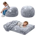 MeMoreCool Kids Bean Bag Chair Turn into Beanbag Bed, Toddler Beanbag Sofa for Girl Boy Reading, Lazy Children Couch with Filling, Convertible Child Floor Mattress, 75 x 75 x 47cm, Gray Star