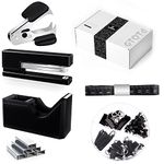 GTOTd Black Desk Accessory Kit,Set of Stapler,Tape Dispenser,Staple Remover,1000pcs Staples,Tape Measure and 72Pcs Office Supplies