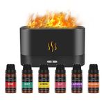 Flame Diffuser Gift Set, Ultrasonic Aromatherapy Humidifier Diffuser Including 6 Essential Oils, Bedroom Vaporizer Cool Mist Humidifier with Flame Ambient Light for Home, Office, Yoga, SPA…