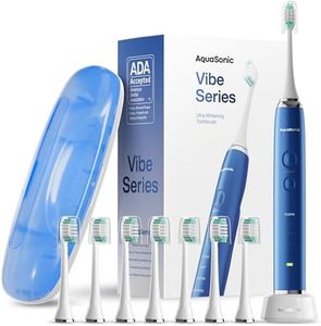 Aquasonic Vibe Series Ultra-Whitening Toothbrush – ADA Accepted Electric Toothbrush - 8 Brush Heads & Travel Case – 40,000 VPM Motor & Wireless Charging - 4 Modes w Smart Timer – Sapphire Blue