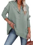 SHEWIN Womens Oversized Sweatshirt Hoodie Casual Cozy Button V Neck Pullover Sweatshirts Trendy Long Sleeve Fall Tops for Women 2024,(2XL),Light Green