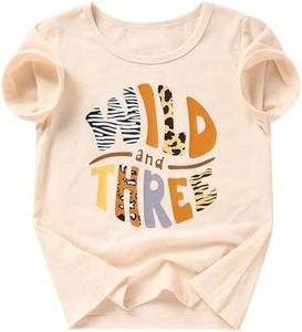 3rd Birthday Shirt Baby Girls Wild Three Tops Third Birthday T-Shirt Clothes Outfit (3T, Beige 4)