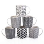 MACHUMA Set of 6 Coffee Mugs 340 ML/11.5 oz with Black and White Geometric Patterns, Ceramic Tea Cup Set 6 Pack